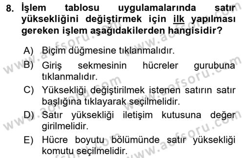 Dış Ticarette Bilgisayar Uygulamaları Dersi 2016 - 2017 Yılı 3 Ders Sınav Soruları 8. Soru