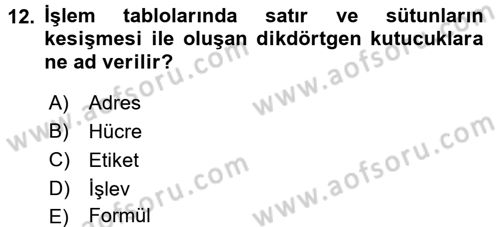 Dış Ticarette Bilgisayar Uygulamaları Dersi 2016 - 2017 Yılı (Vize) Ara Sınav Soruları 12. Soru
