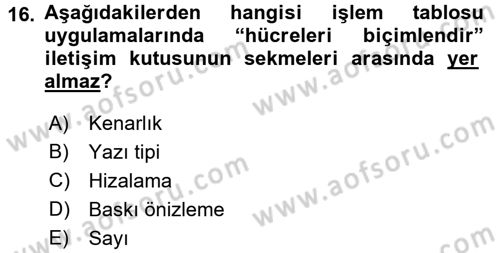 Dış Ticarette Bilgisayar Uygulamaları Dersi 2016 - 2017 Yılı (Vize) Ara Sınav Soruları 16. Soru