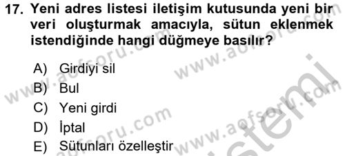 Dış Ticarette Bilgisayar Uygulamaları Dersi 2016 - 2017 Yılı (Vize) Ara Sınav Soruları 17. Soru