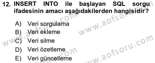Dış Ticarette Bilgisayar Uygulamaları Dersi 2016 - 2017 Yılı (Final) Dönem Sonu Sınav Soruları 12. Soru