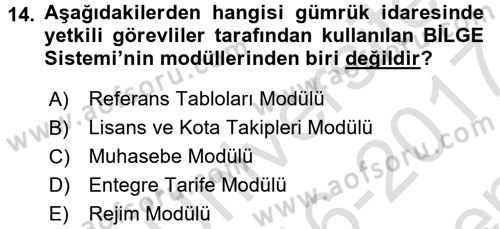 Dış Ticarette Bilgisayar Uygulamaları Dersi 2016 - 2017 Yılı (Final) Dönem Sonu Sınav Soruları 14. Soru
