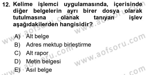Dış Ticarette Bilgisayar Uygulamaları Dersi 2017 - 2018 Yılı (Vize) Ara Sınav Soruları 12. Soru