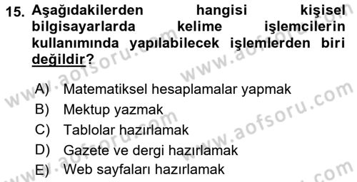 Dış Ticarette Bilgisayar Uygulamaları Dersi 2017 - 2018 Yılı (Vize) Ara Sınavı 15. Soru