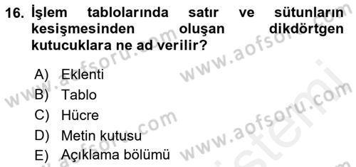 Dış Ticarette Bilgisayar Uygulamaları Dersi 2017 - 2018 Yılı (Vize) Ara Sınavı 16. Soru