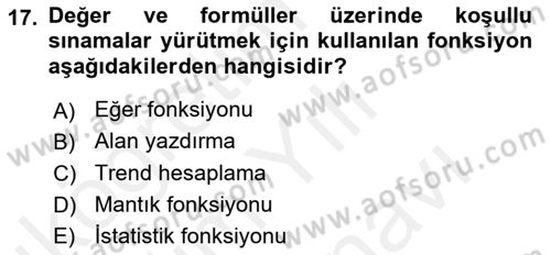Dış Ticarette Bilgisayar Uygulamaları Dersi 2017 - 2018 Yılı (Vize) Ara Sınav Soruları 17. Soru
