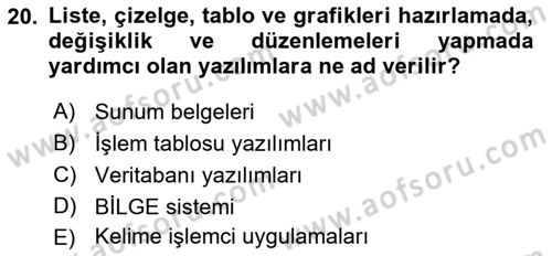 Dış Ticarette Bilgisayar Uygulamaları Dersi 2017 - 2018 Yılı (Vize) Ara Sınav Soruları 20. Soru