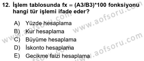 Dış Ticarette Bilgisayar Uygulamaları Dersi 2018 - 2019 Yılı (Vize) Ara Sınav Soruları 12. Soru
