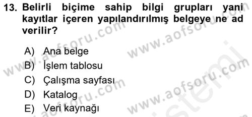 Dış Ticarette Bilgisayar Uygulamaları Dersi 2018 - 2019 Yılı (Vize) Ara Sınav Soruları 13. Soru
