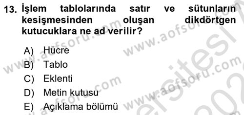 Dış Ticarette Bilgisayar Uygulamaları Dersi 2021 - 2022 Yılı (Vize) Ara Sınavı 13. Soru