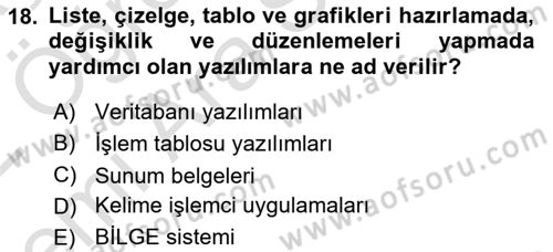 Dış Ticarette Bilgisayar Uygulamaları Dersi 2021 - 2022 Yılı (Vize) Ara Sınavı 18. Soru