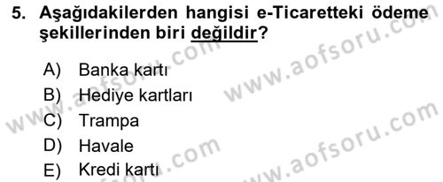 Dış Ticarette Bilgisayar Uygulamaları Dersi 2021 - 2022 Yılı (Vize) Ara Sınavı 5. Soru