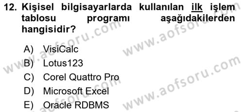 Dış Ticarette Bilgisayar Uygulamaları Dersi 2023 - 2024 Yılı (Vize) Ara Sınav Soruları 12. Soru