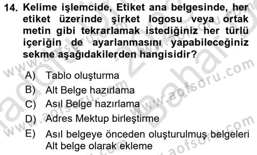 Dış Ticarette Bilgisayar Uygulamaları Dersi 2023 - 2024 Yılı (Vize) Ara Sınav Soruları 14. Soru