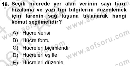 Dış Ticarette Bilgisayar Uygulamaları Dersi 2023 - 2024 Yılı (Vize) Ara Sınav Soruları 18. Soru