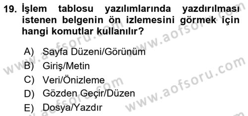 Dış Ticarette Bilgisayar Uygulamaları Dersi 2023 - 2024 Yılı (Vize) Ara Sınav Soruları 19. Soru