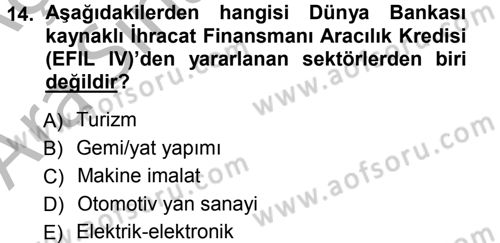 Dış Ticaretin Finansmanı ve Teşviki Dersi 2012 - 2013 Yılı (Vize) Ara Sınav Soruları 14. Soru