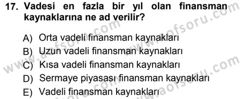 Dış Ticaretin Finansmanı ve Teşviki Dersi Ara Sınavı Deneme Sınav Soruları 17. Soru