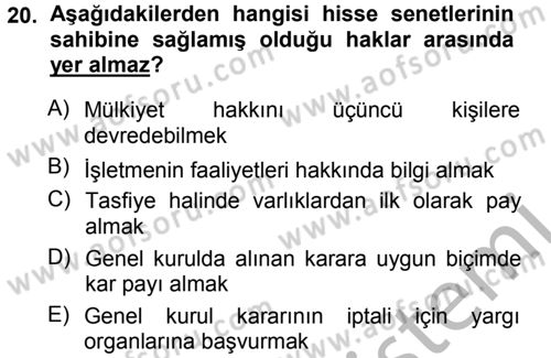 Dış Ticaretin Finansmanı ve Teşviki Dersi 2012 - 2013 Yılı (Vize) Ara Sınav Soruları 20. Soru