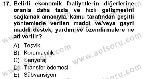 Dış Ticaretin Finansmanı ve Teşviki Dersi 2013 - 2014 Yılı Tek Ders Sınav Soruları 17. Soru