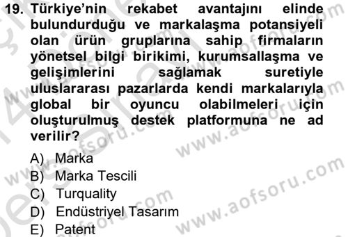 Dış Ticaretin Finansmanı ve Teşviki Dersi 2013 - 2014 Yılı Tek Ders Sınav Soruları 19. Soru