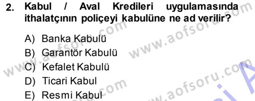 Dış Ticaretin Finansmanı ve Teşviki Dersi Ara Sınavı Deneme Sınav Soruları 2. Soru