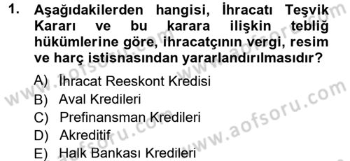 Dış Ticaretin Finansmanı ve Teşviki Dersi 2014 - 2015 Yılı Tek Ders Sınav Soruları 1. Soru