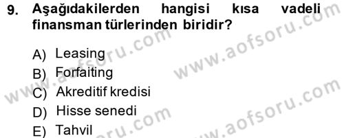 Dış Ticaretin Finansmanı ve Teşviki Dersi 2014 - 2015 Yılı Tek Ders Sınav Soruları 9. Soru