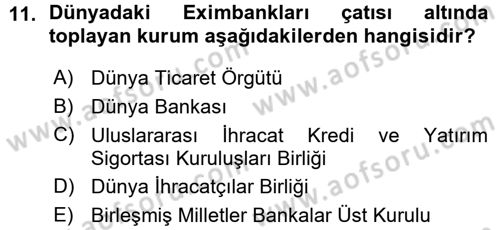 Dış Ticaretin Finansmanı ve Teşviki Dersi Ara Sınavı Deneme Sınav Soruları 11. Soru