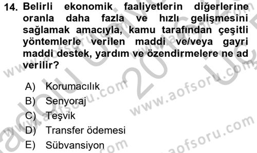 Dış Ticaretin Finansmanı ve Teşviki Dersi 2016 - 2017 Yılı 3 Ders Sınav Soruları 14. Soru