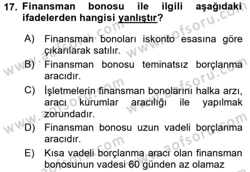 Dış Ticaretin Finansmanı ve Teşviki Dersi 2016 - 2017 Yılı (Vize) Ara Sınav Soruları 17. Soru