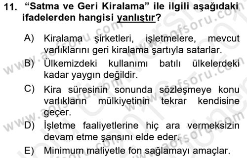 Dış Ticaretin Finansmanı ve Teşviki Dersi 2016 - 2017 Yılı (Final) Dönem Sonu Sınav Soruları 11. Soru