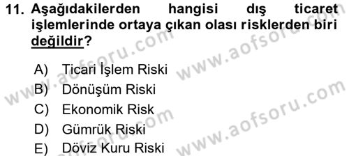 Dış Ticaretin Finansmanı ve Teşviki Dersi 2017 - 2018 Yılı 3 Ders Sınav Soruları 11. Soru