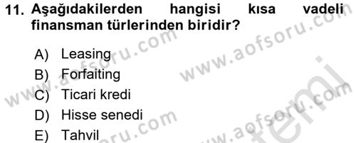Dış Ticaretin Finansmanı ve Teşviki Dersi 2017 - 2018 Yılı (Vize) Ara Sınav Soruları 11. Soru