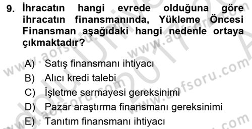Dış Ticaretin Finansmanı ve Teşviki Dersi Ara Sınavı Deneme Sınav Soruları 9. Soru