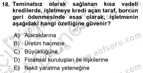 Dış Ticaretin Finansmanı ve Teşviki Dersi 2019 - 2020 Yılı (Vize) Ara Sınavı 18. Soru