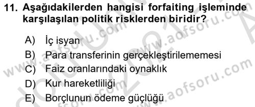 Dış Ticaretin Finansmanı ve Teşviki Dersi 2021 - 2022 Yılı (Vize) Ara Sınav Soruları 11. Soru