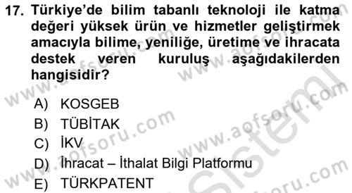 Dış Ticaretin Finansmanı ve Teşviki Dersi 2021 - 2022 Yılı (Final) Dönem Sonu Sınav Soruları 17. Soru