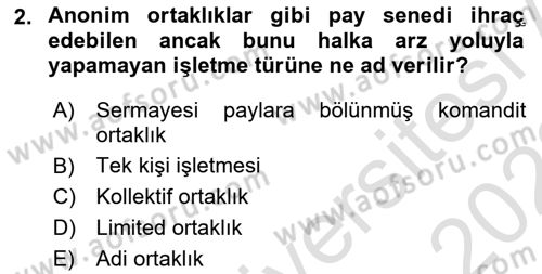 Dış Ticaretin Finansmanı ve Teşviki Dersi 2021 - 2022 Yılı (Final) Dönem Sonu Sınav Soruları 2. Soru