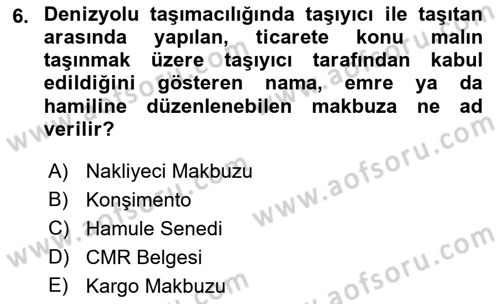 Dış Ticaretin Finansmanı ve Teşviki Dersi 2021 - 2022 Yılı (Final) Dönem Sonu Sınav Soruları 6. Soru