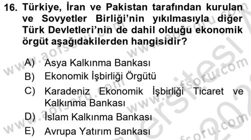 Dış Ticaretin Finansmanı ve Teşviki Dersi 2021 - 2022 Yılı Yaz Okulu Sınav Soruları 16. Soru