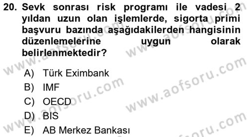 Dış Ticaretin Finansmanı ve Teşviki Dersi 2021 - 2022 Yılı Yaz Okulu Sınav Soruları 20. Soru