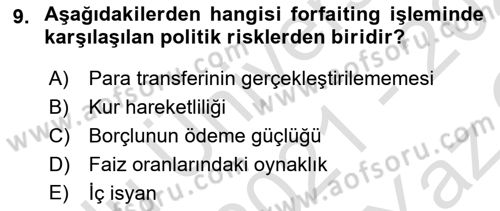 Dış Ticaretin Finansmanı ve Teşviki Dersi 2021 - 2022 Yılı Yaz Okulu Sınav Soruları 9. Soru