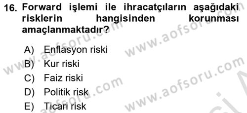 Dış Ticaretin Finansmanı ve Teşviki Dersi 2022 - 2023 Yılı (Vize) Ara Sınavı 16. Soru