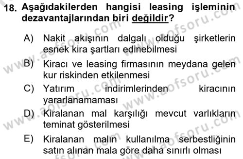 Dış Ticaretin Finansmanı ve Teşviki Dersi 2022 - 2023 Yılı (Vize) Ara Sınavı 18. Soru