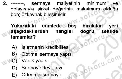 Dış Ticaretin Finansmanı ve Teşviki Dersi 2022 - 2023 Yılı (Final) Dönem Sonu Sınavı 2. Soru