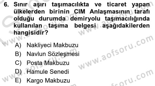 Dış Ticaretin Finansmanı ve Teşviki Dersi 2022 - 2023 Yılı (Final) Dönem Sonu Sınav Soruları 6. Soru