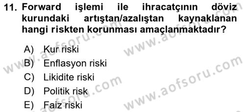 Dış Ticaretin Finansmanı ve Teşviki Dersi 2023 - 2024 Yılı (Vize) Ara Sınav Soruları 11. Soru
