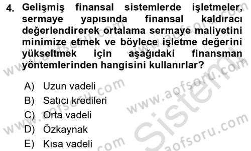 Dış Ticaretin Finansmanı ve Teşviki Dersi 2023 - 2024 Yılı (Vize) Ara Sınav Soruları 4. Soru