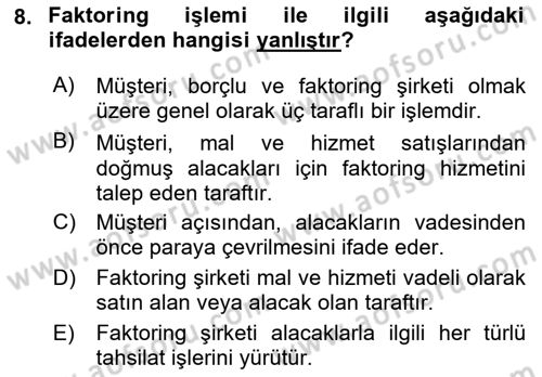 Dış Ticaretin Finansmanı ve Teşviki Dersi 2023 - 2024 Yılı (Vize) Ara Sınav Soruları 8. Soru